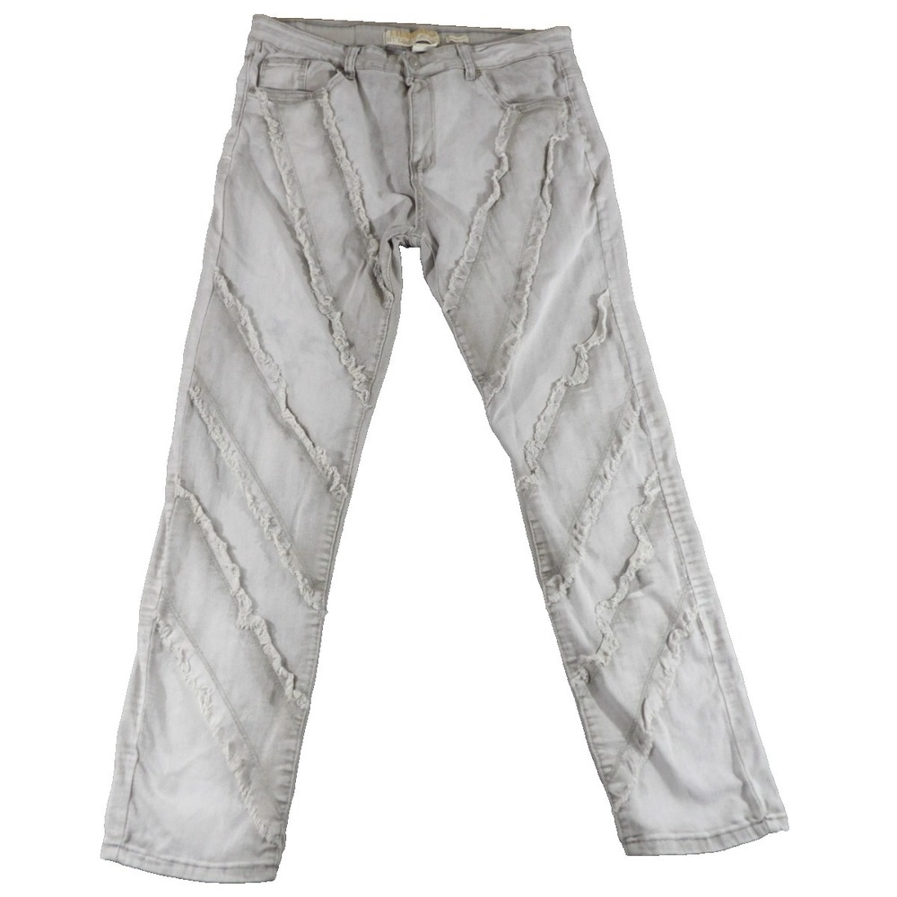 Street Jeans Men Skinny Fit Gray Distressed Frayed Striped Denim Pants 38x32 Raw